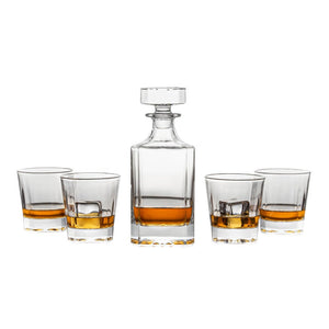 Novare Square Whiskey Decanter Bottle With 4 Glasses Set