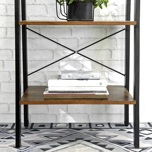 Rustic Brown And Black Steel Metal Frame 4 Tier Bookshelf