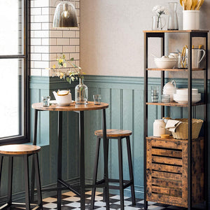 Set Of 2 Bar Stools With Sturdy Steel Frame Rustic Brown And Black 65 Cm Height