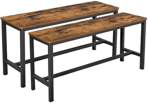 Set Of 2 Table Benches Industrial Style Durable Metal Frame 108 X 32.5 50 Cm Rustic Brown