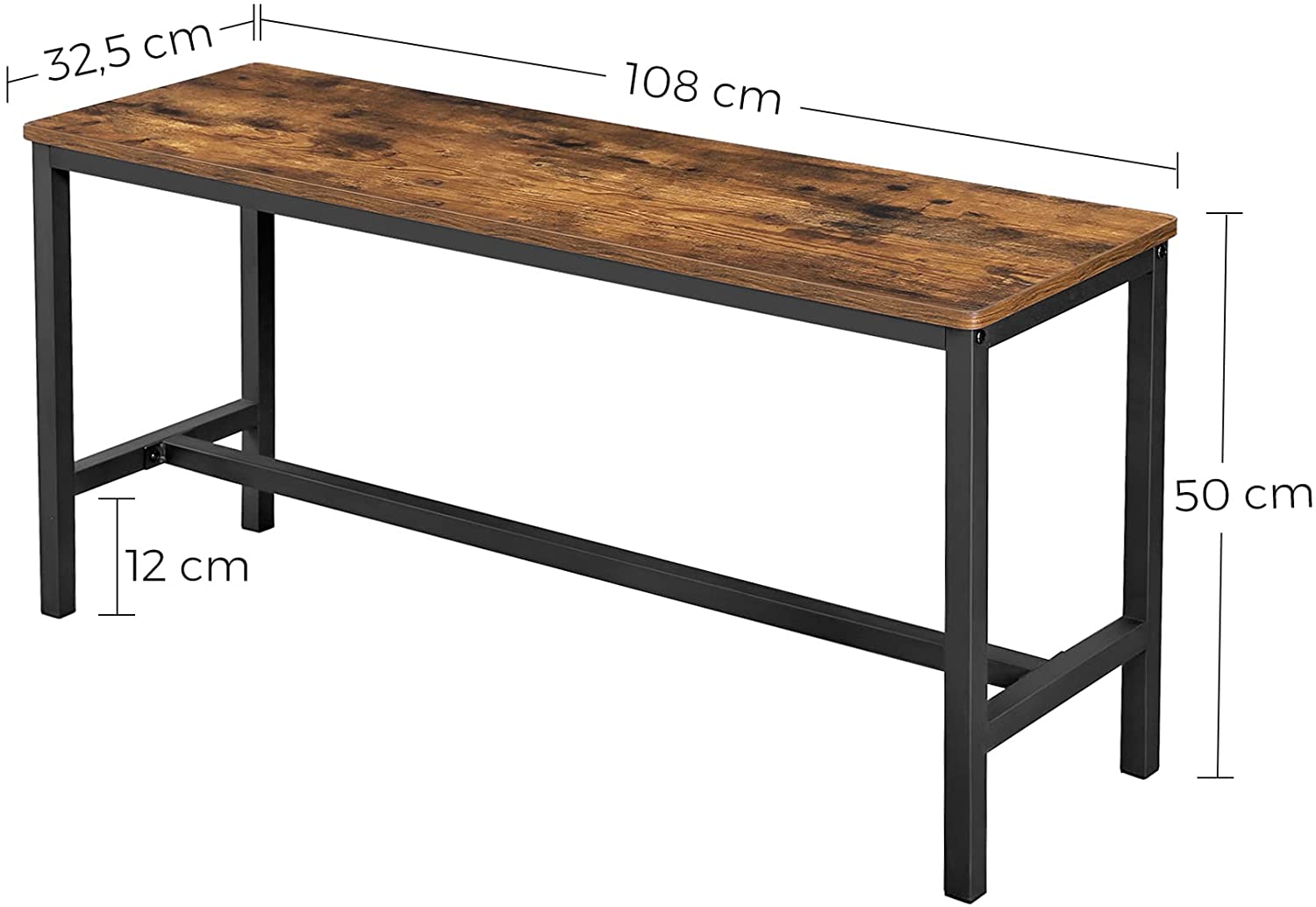 Set Of 2 Table Benches Industrial Style Durable Metal Frame 108 X 32.5 50 Cm Rustic Brown