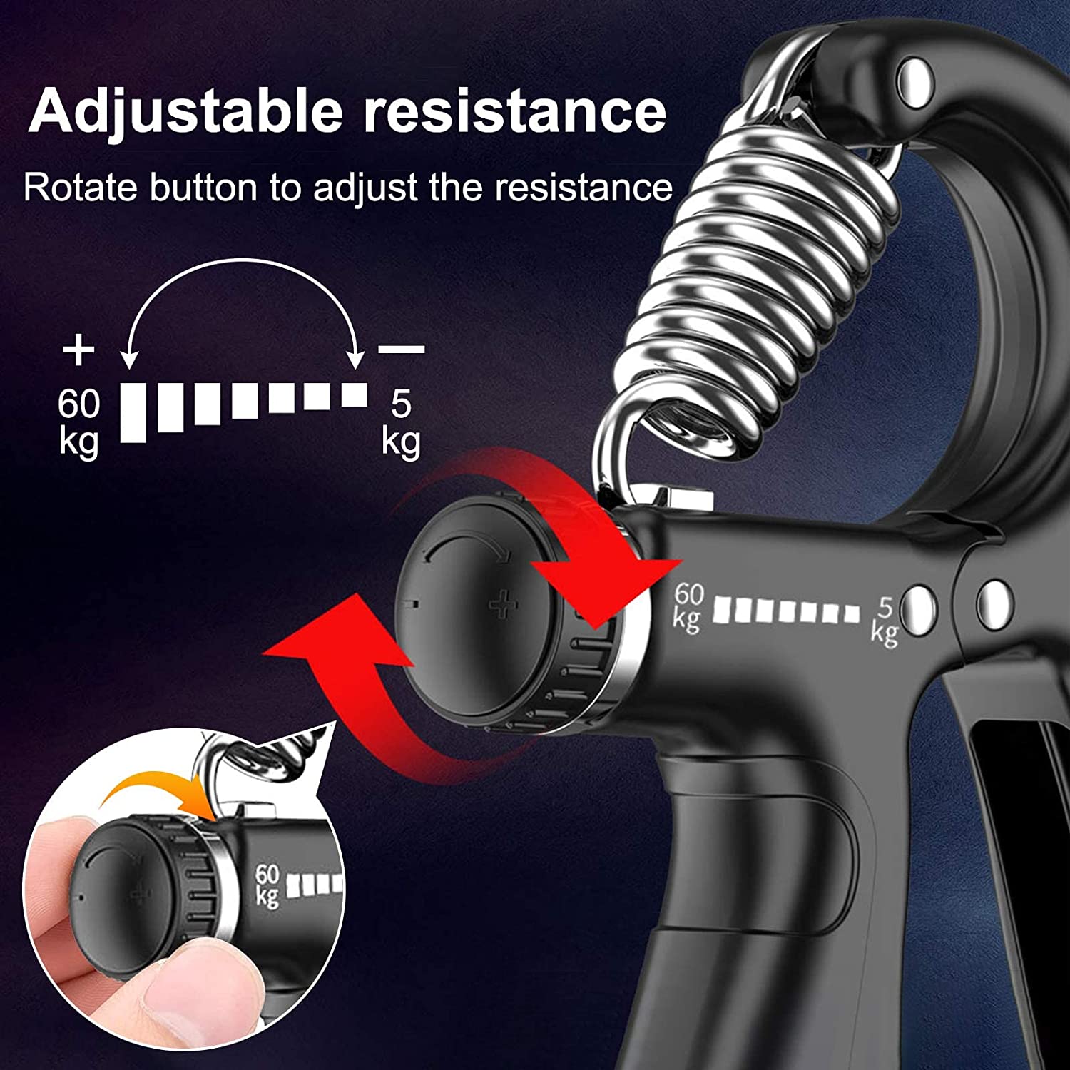 2 Pack Adjustable Hand Grip Strengthener For And Wrist Rehabilitation (Resistance 5-60 Kg)