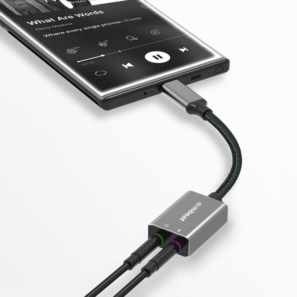 Mbeat Elite Usb-C To 3.5 Audio And Microphone Adapter Space Grey