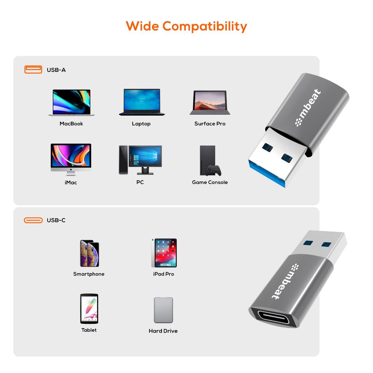 Mbeat Elite Usb 3.0 (Male) To Usb-C (Female) Adapter Space Grey