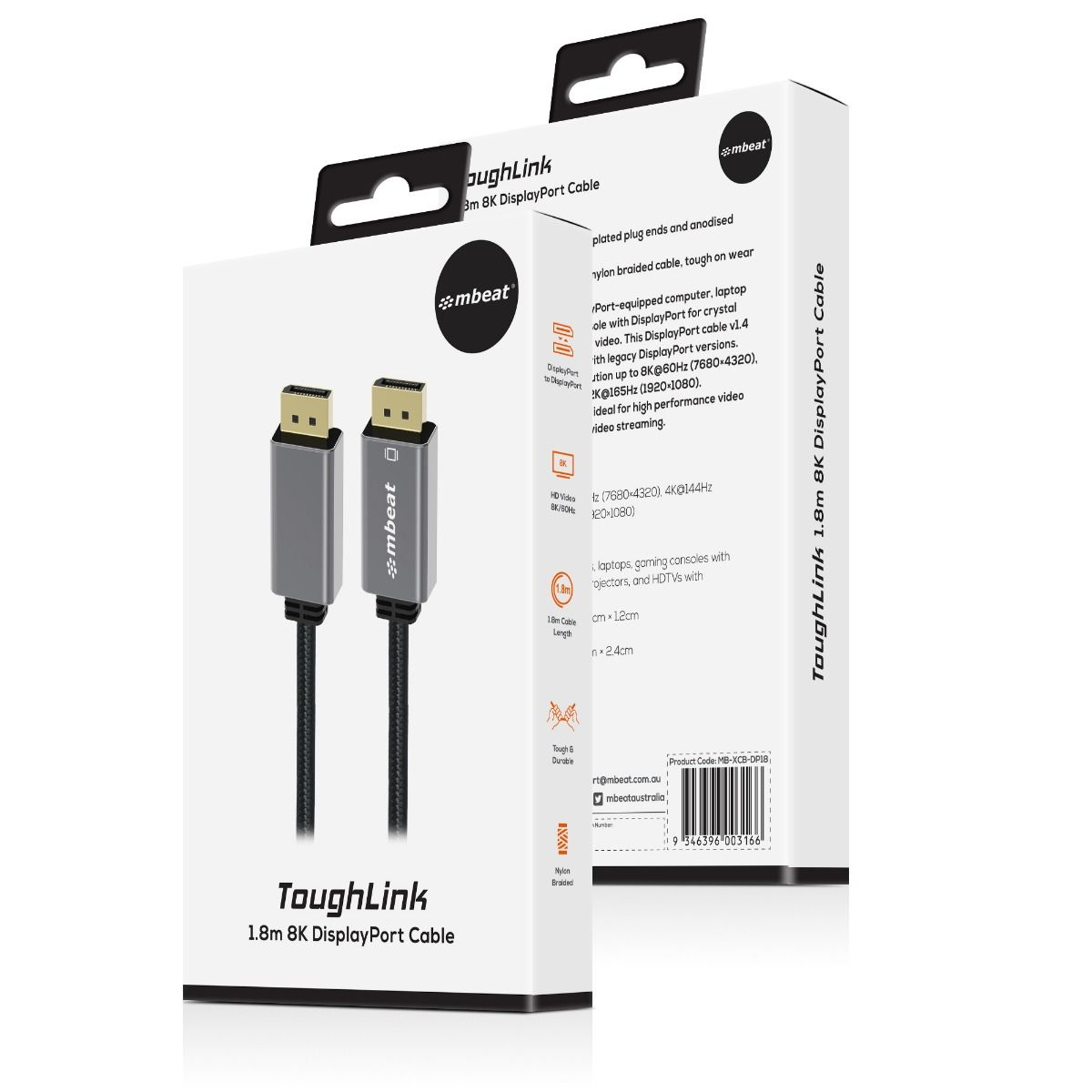 Mbeat Tough Link 1.8M Display Port Cable V1.4 - Space Grey