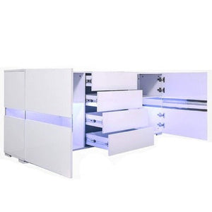 Buffet Sideboard Cabinet High Gloss Rgb Led Storage Cupboard With 2 Doors & 4 Drawers White