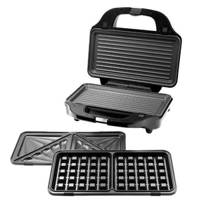 Sandwich Press W/ 3 Interchangeable Plates Incl Toasties & Waffles