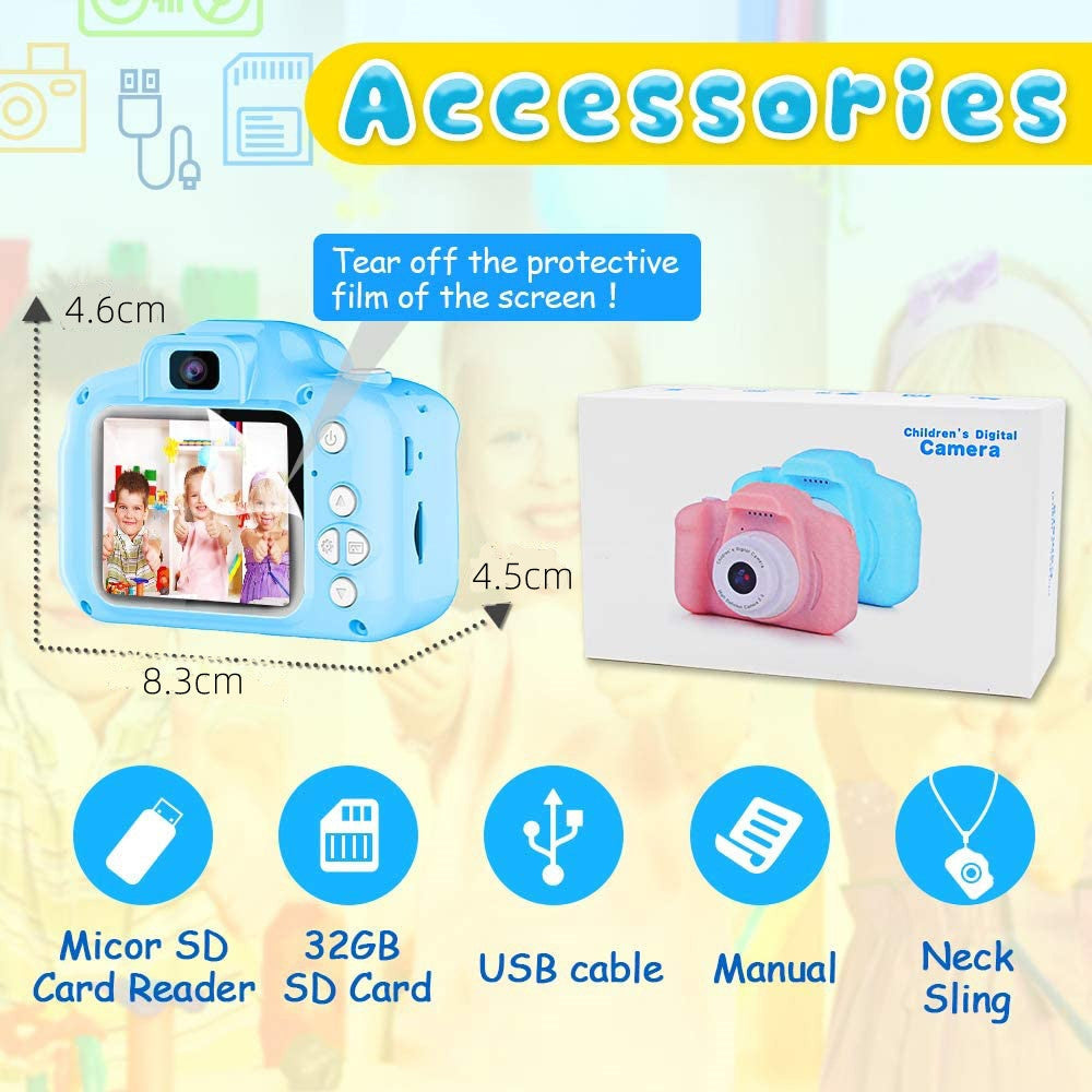 Mini Digital Children Camera Kids 2.0" Lcd Toy 32G Card Hd