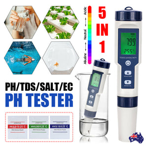 5-In-1 Digital Water Quality Tester Waterproof Ph Tds Ec Temperature Meter Pool