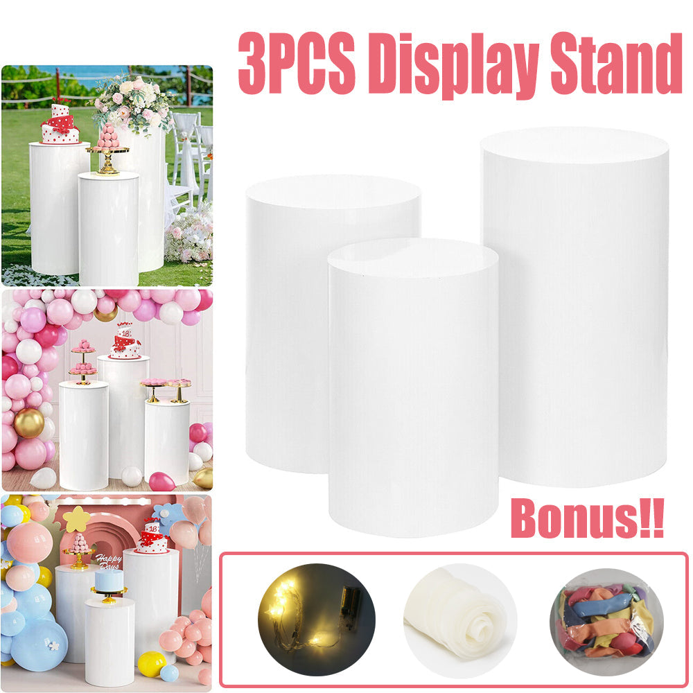 3Pcs Display Stand Round Cylinder Pedestal W/ Balloon Set + Led Strip Wedding Au