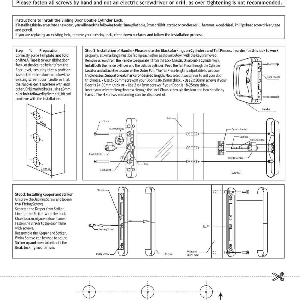 Inside And Outside Key Sliding Patio Door Alloy Lock Set With 3 Keys Pull Handle Entrance Glass