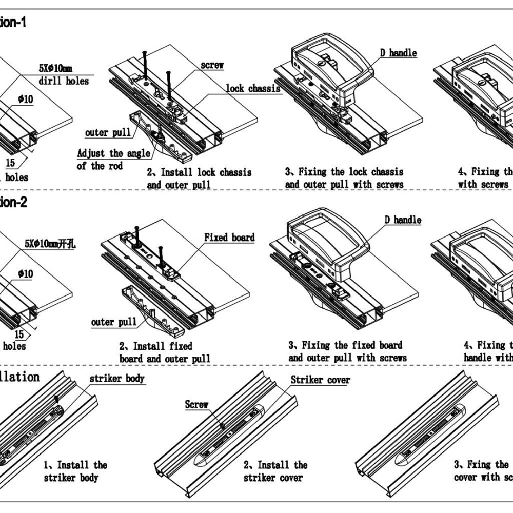 Inside And Outside Key Sliding Patio Door Alloy Lock Set With 3 Keys Pull Handle Entrance Glass