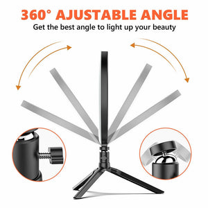 10" Dimmable Led Ring Light Tripod Stand For Phone Makeup Live Selfie