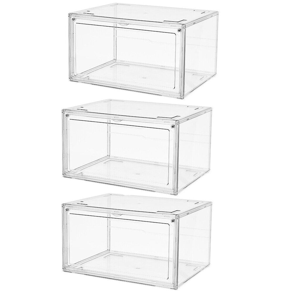 3Pcs Shoe Display Box Clear Container Stackable Boxes Storage Case