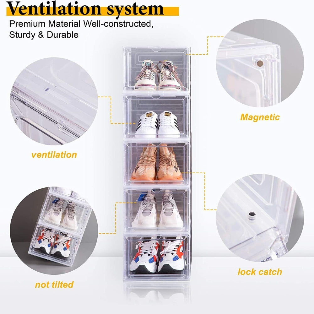 3Pcs Shoe Display Box Clear Container Stackable Boxes Storage Case