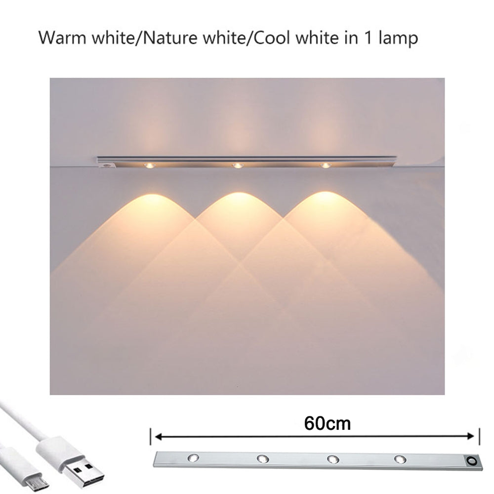 60Cm Wireless Led Closet Lights Motion Sensor Pir Induction Lamp Cabinet Lighting Usb