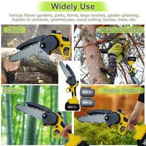 36V 8" Mini Cordless Electric Chainsaw 2Xbattery Wood Cutter Rechargeable