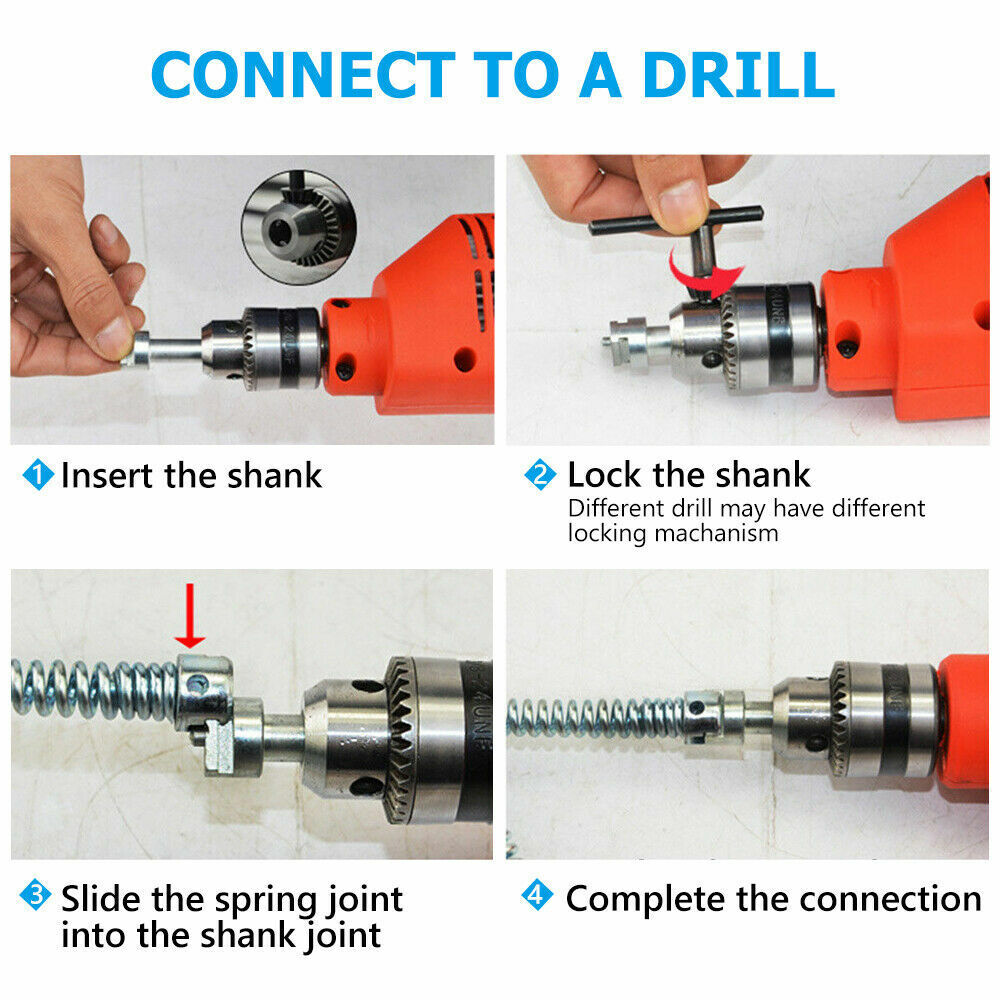 Plumber Drain Snake Pipe Metal Cleaner Pipeline Sewer 12M + 6 Drill Bit Tool Diy