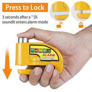 Motorcycle Alarm Disc Lock Electric Rotor Bicycle Bike Brake Security Yellow