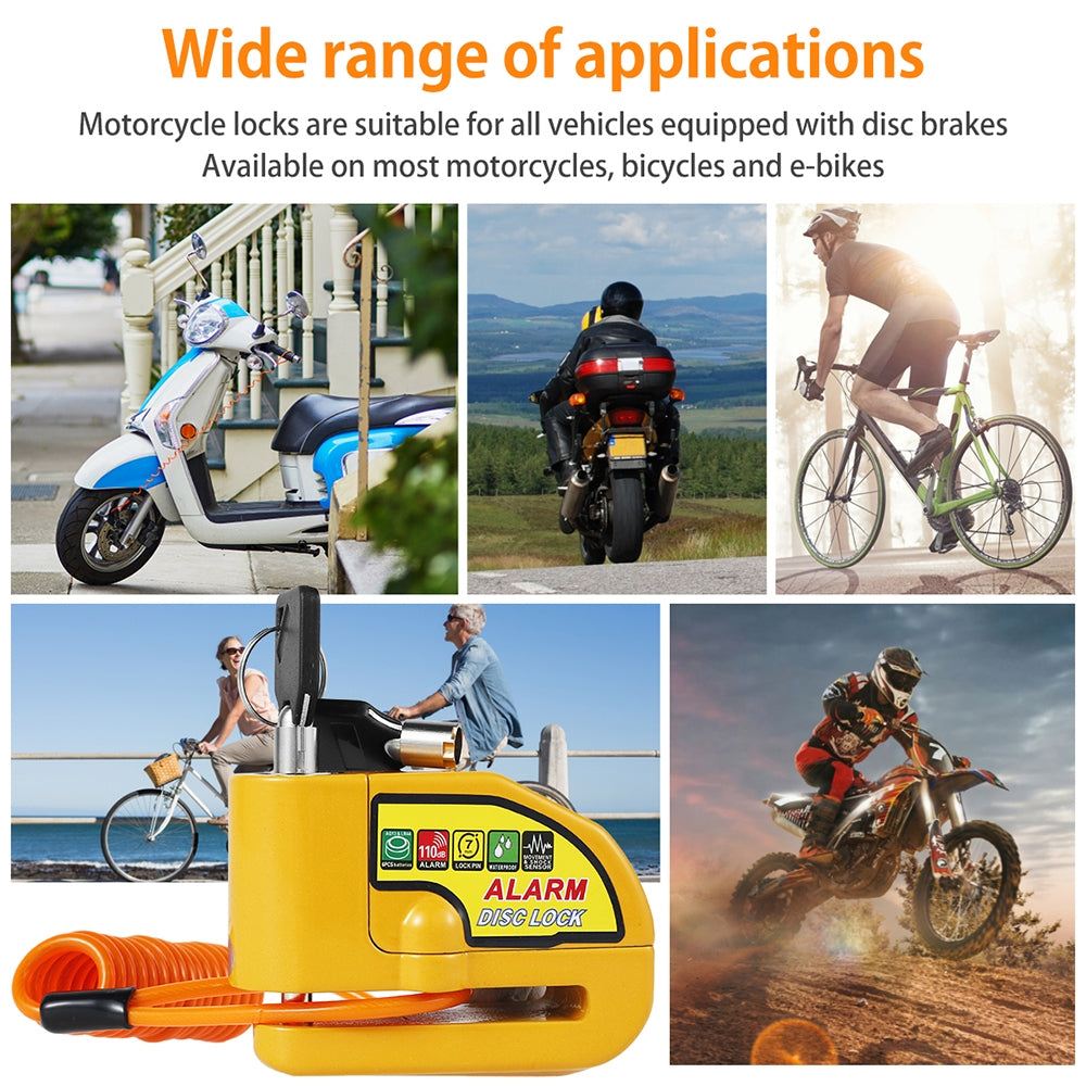 Motorcycle Alarm Disc Lock Electric Rotor Bicycle Bike Brake Security Yellow