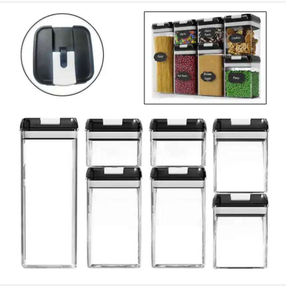 Plastic Food Storage Container Set Easy Lock Lids Kitchen Pantry Organization Black