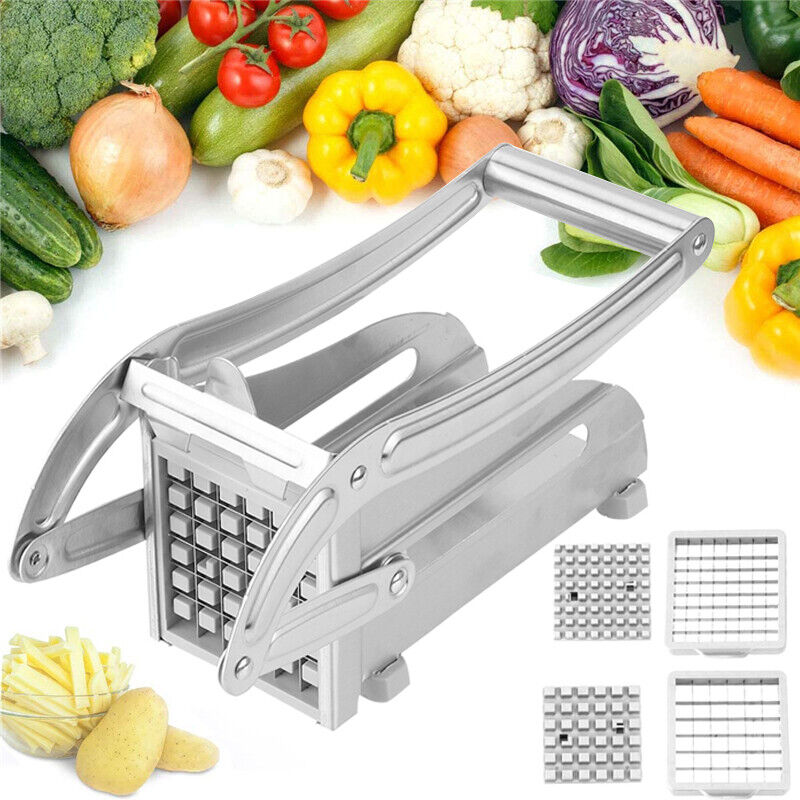 Stainless Potato Chipper French Fries Slicer Cutter Maker Chopper 2 Blades