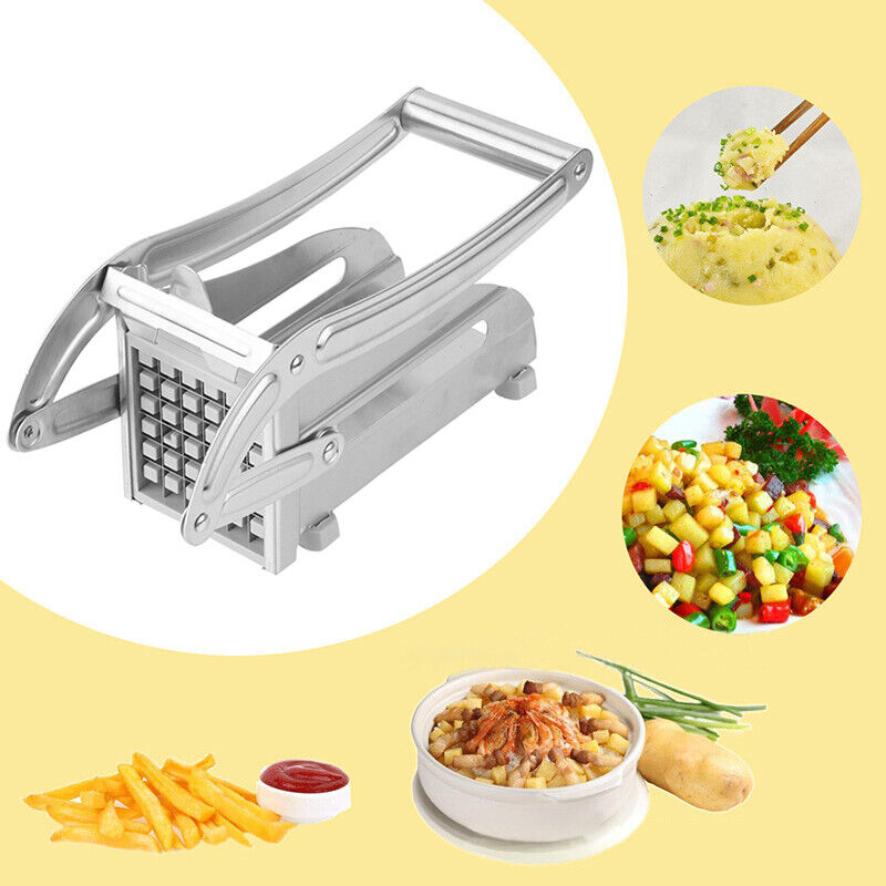 Stainless Potato Chipper French Fries Slicer Cutter Maker Chopper 2 Blades