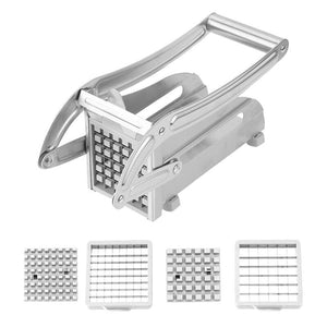 Stainless Potato Chipper French Fries Slicer Cutter Maker Chopper 2 Blades