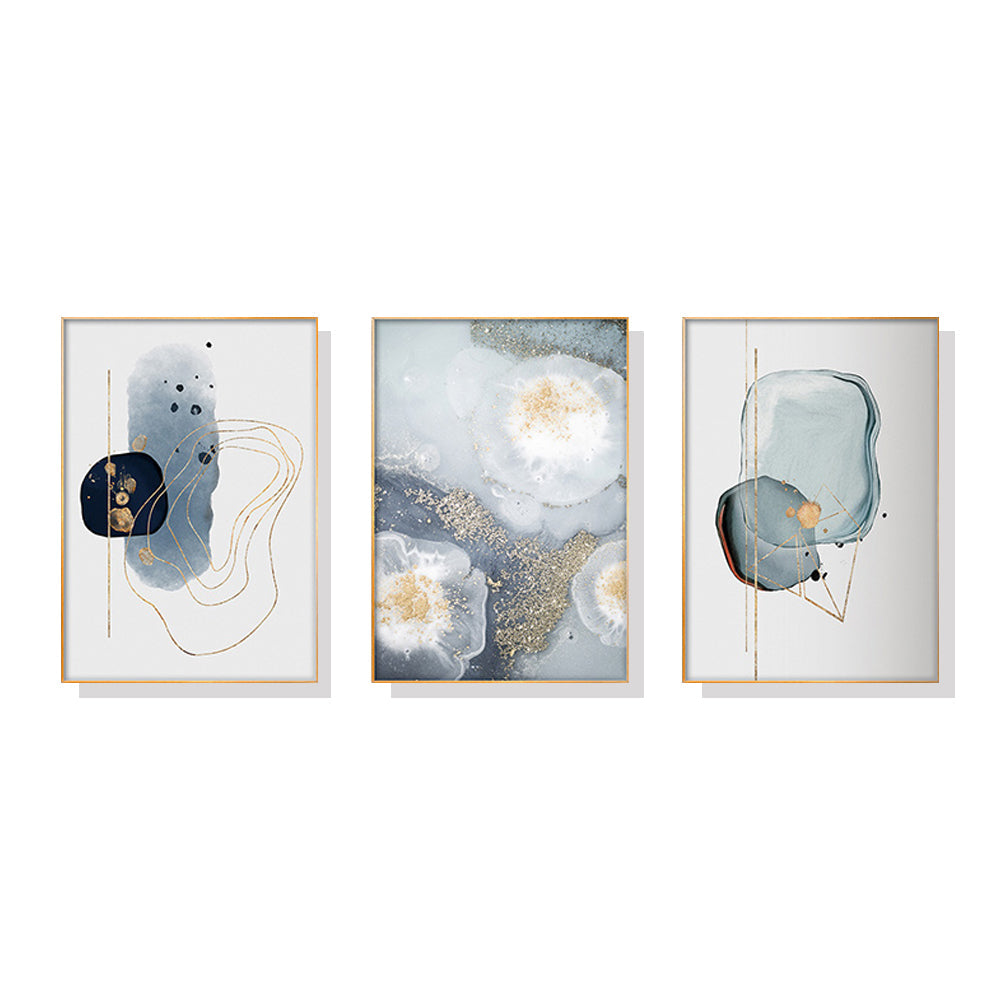 50Cmx70cm Marbled Light Grey 3 Sets Gold Frame Canvas Wall Art