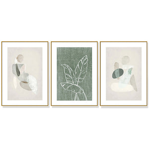 60Cmx90cm Abstract Body And Leaves 3 Sets Gold Frame Canvas Wall Art