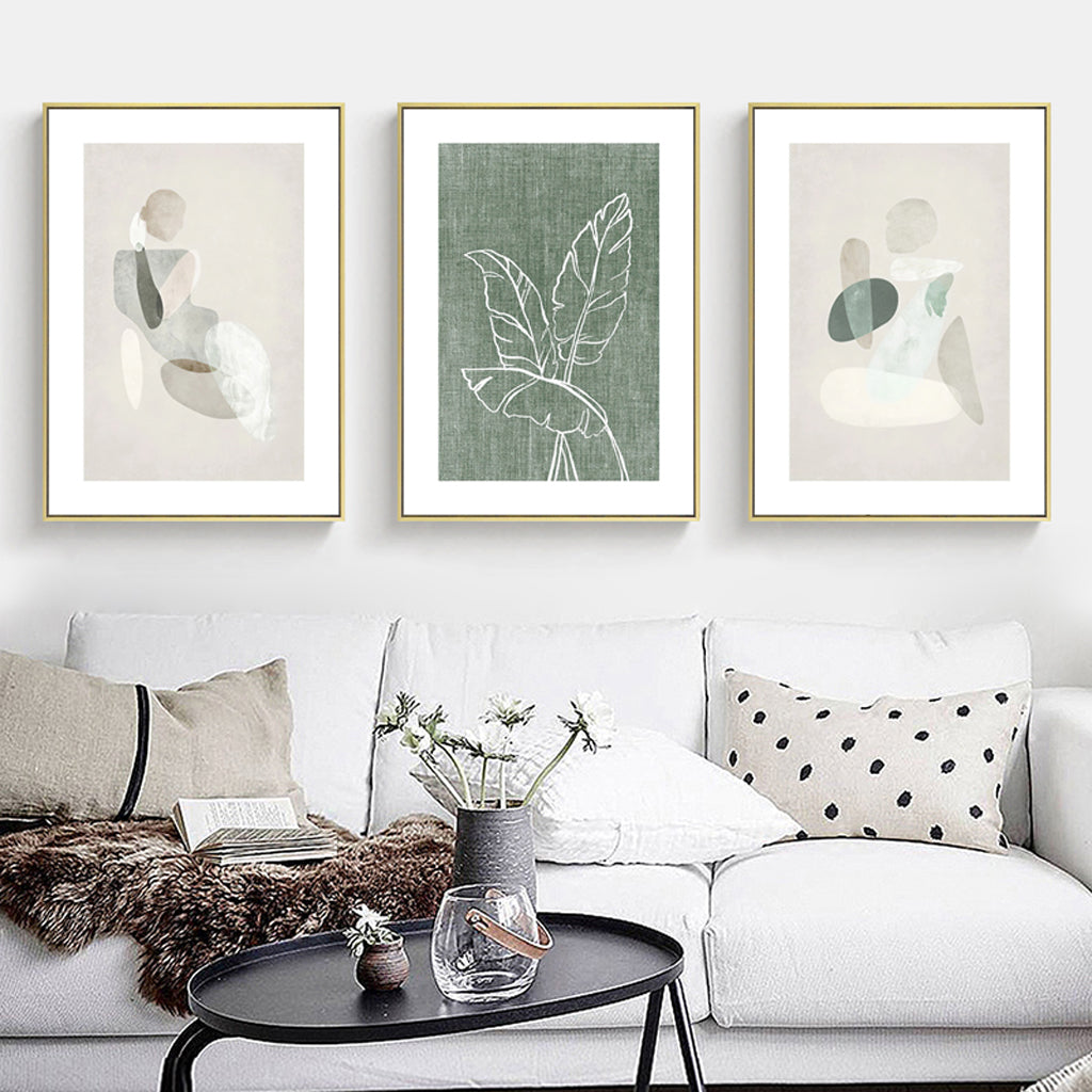 60Cmx90cm Abstract Body And Leaves 3 Sets Gold Frame Canvas Wall Art