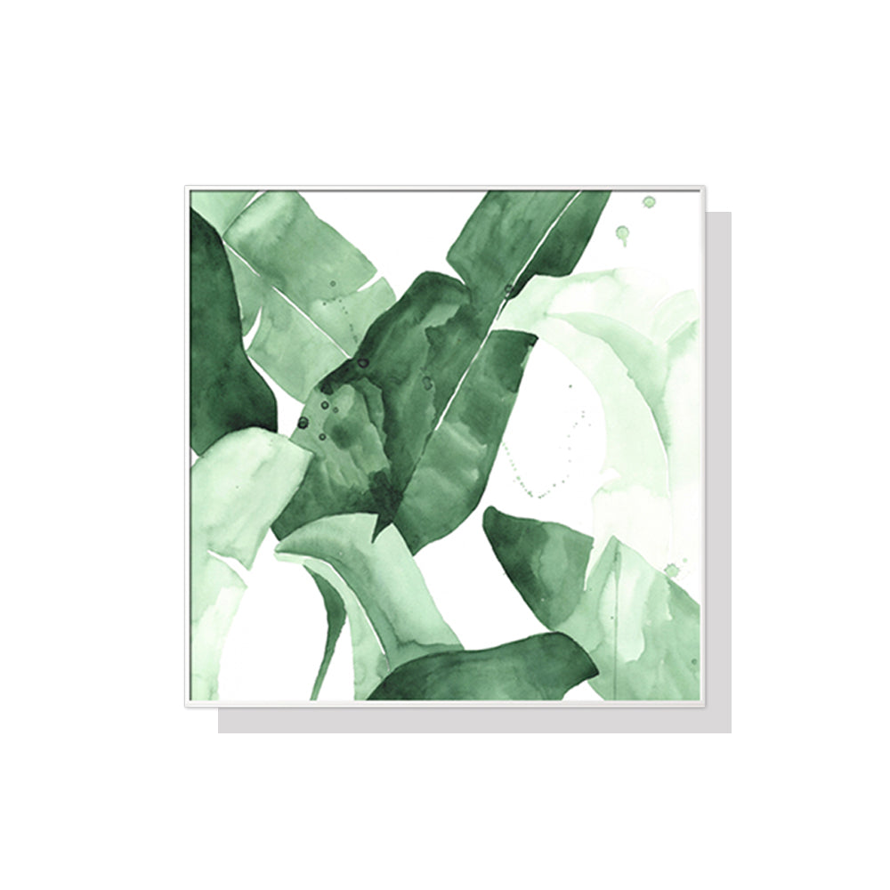 50Cmx50cm Tropical Leaves Square Size White Frame Canvas Wall Art