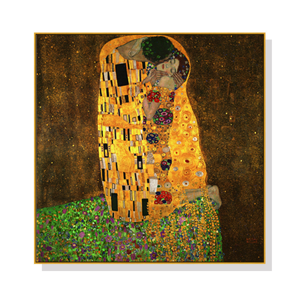 70Cmx70cm Kissing By Gustav Klimt Gold Frame Canvas Wall Art