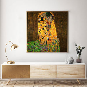 70Cmx70cm Kissing By Gustav Klimt Gold Frame Canvas Wall Art