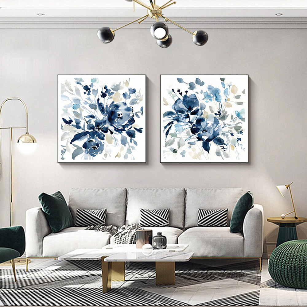 70Cmx70cm Indigo Garden By Carol Robinson 2 Sets Black Frame Canvas Wall Art