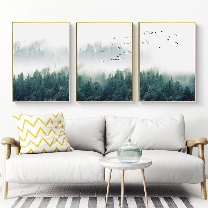 50Cmx70cm Mystical Forest 3 Sets Gold Frame Canvas Wall Art