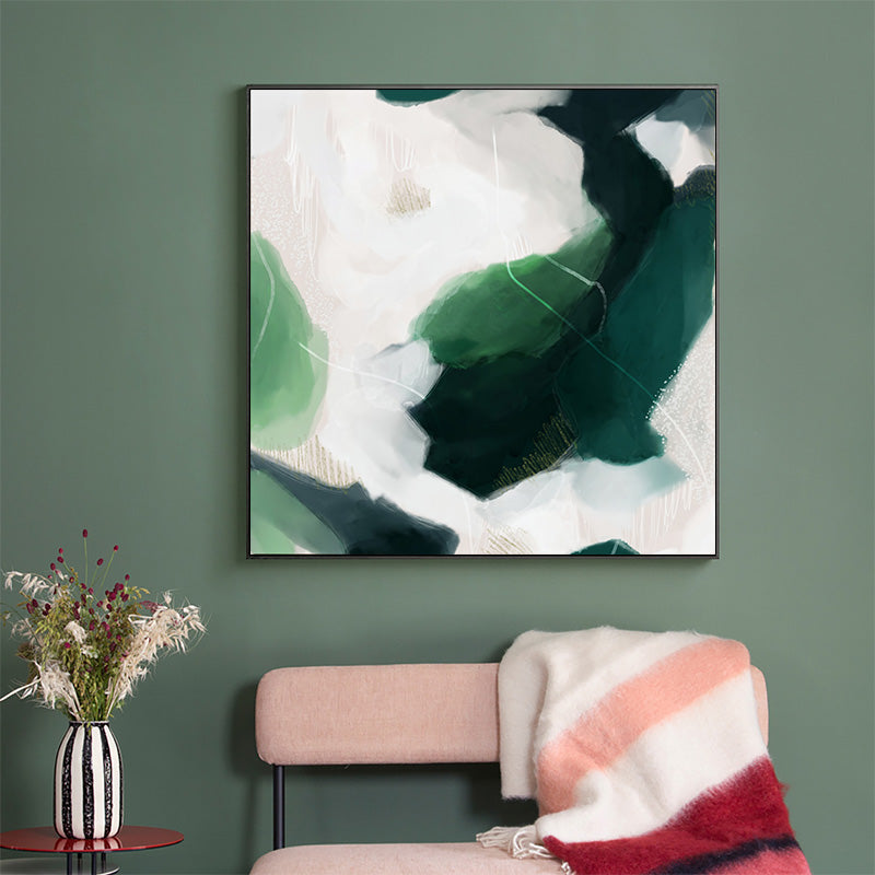 50Cmx50cm French Abstract Green Black Frame Canvas Wall Art