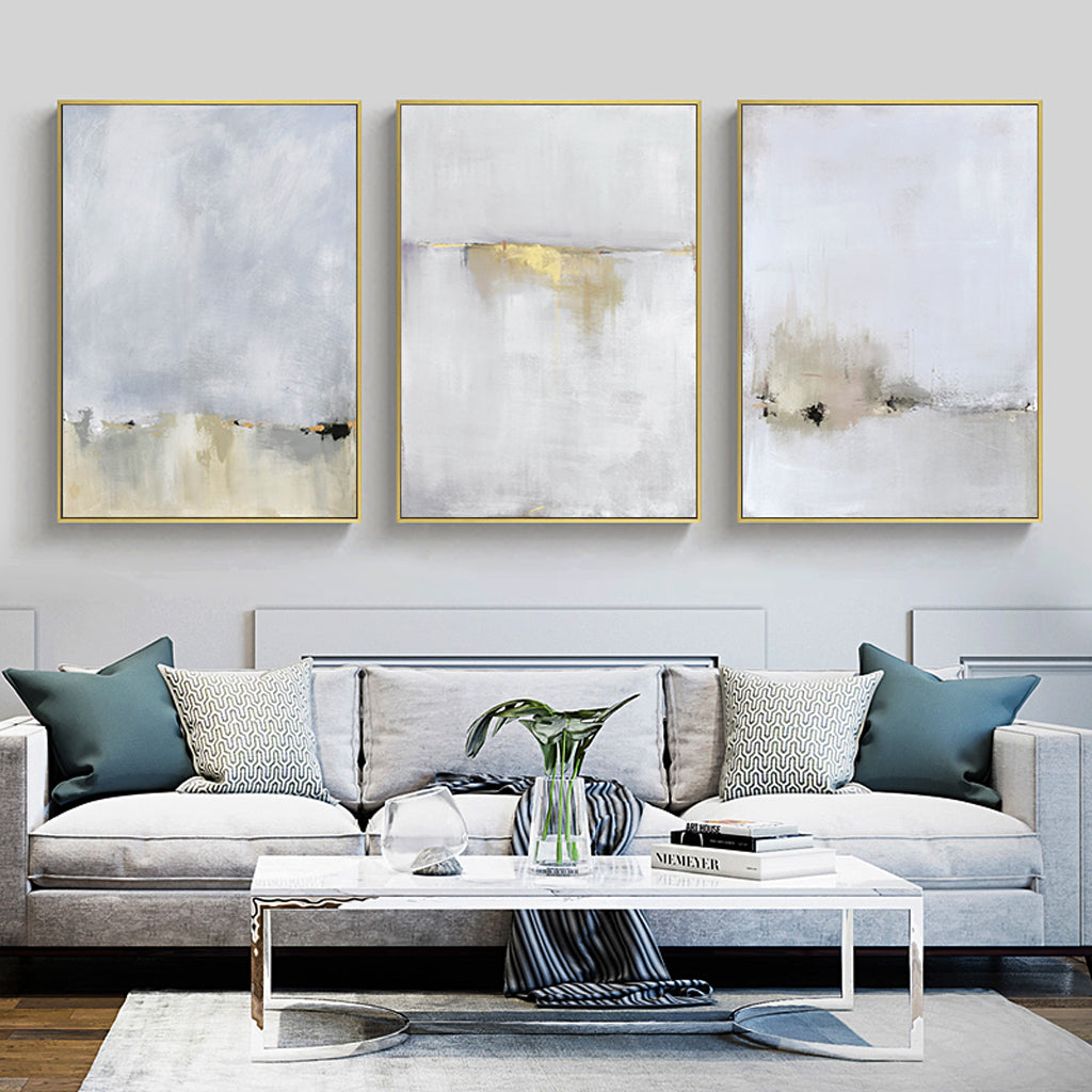 50Cmx70cm Abstract Golden White 3 Sets Frame Canvas Wall Art