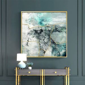 50Cmx50cm Marbled Green 2 Sets Gold Frame Canvas Wall Art