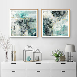 50Cmx50cm Marbled Green 2 Sets Gold Frame Canvas Wall Art