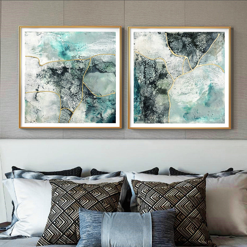 50Cmx50cm Marbled Green 2 Sets Gold Frame Canvas Wall Art