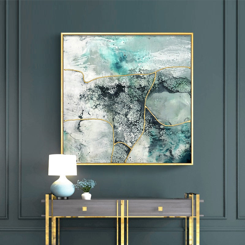 70Cmx70cm Marbled Green 2 Sets Gold Frame Canvas Wall Art