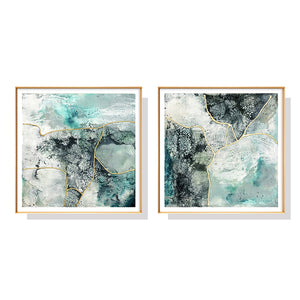 70Cmx70cm Marbled Green 2 Sets Gold Frame Canvas Wall Art