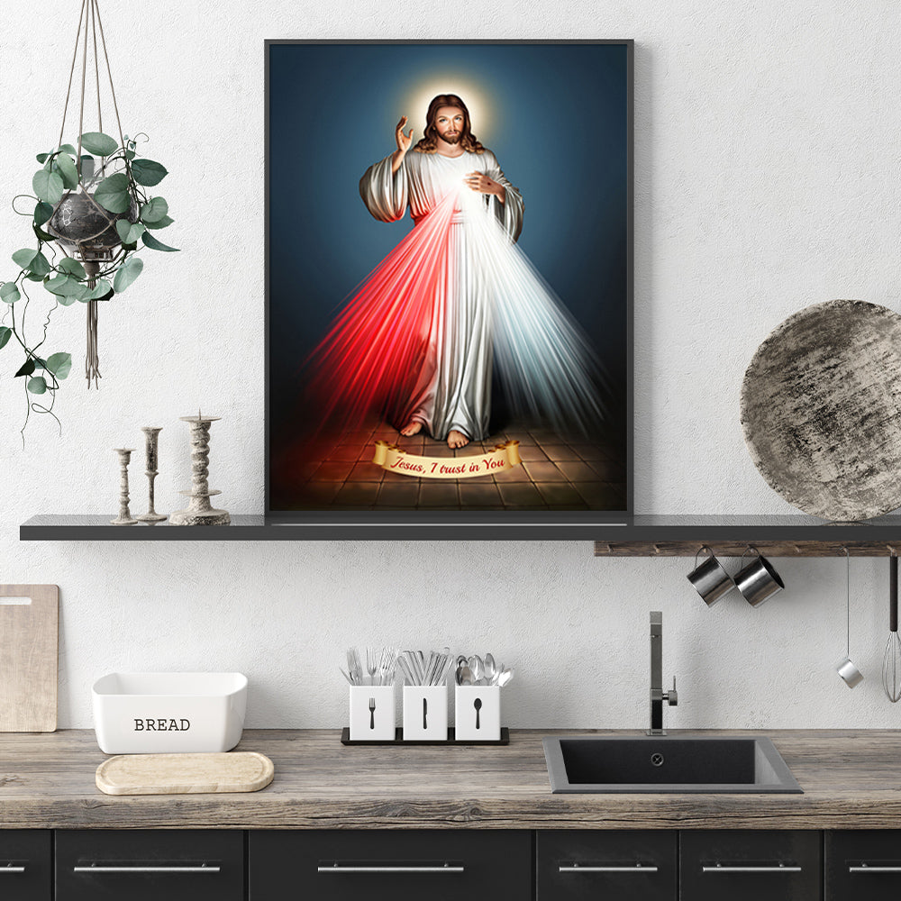 50Cmx70cm Jesus Divine Mercy I Trust In You Black Frame Canvas Wall Art