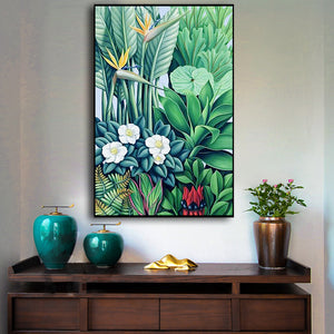 70Cmx100cm Tropical Plants Black Frame Canvas Wall Art