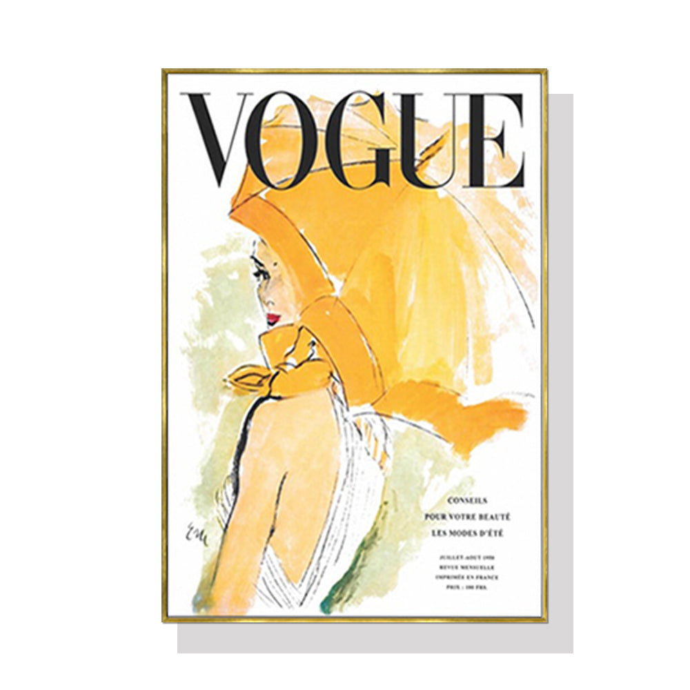 70Cmx100cm Vogue Girl Gold Frame Canvas Wall Art