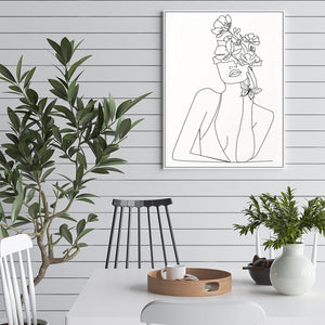 70Cmx100cm Line Art Girl White Frame Canvas Wall