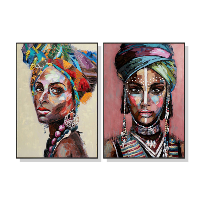 70Cmx100cm African Women 2 Sets Black Frame Canvas Wall Art