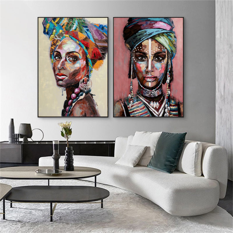 70Cmx100cm African Women 2 Sets Black Frame Canvas Wall Art