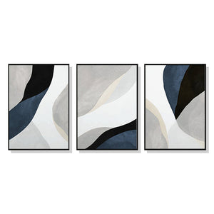 50Cmx70cm Abstract Navy Blue 3 Sets Black Frame Canvas Wall Art